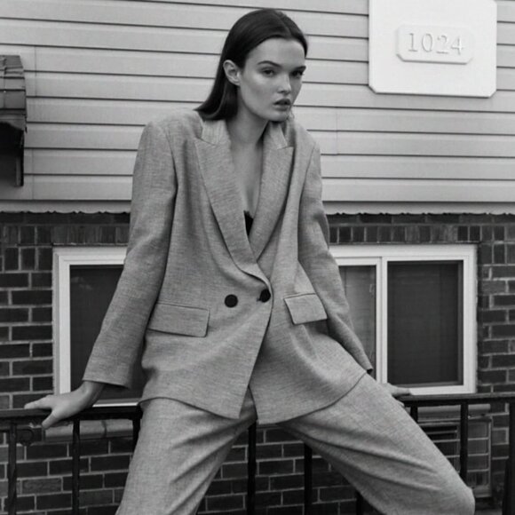 New Zara Double Breasted Textured Weaver Grey Blazer/Jacket Groufit NWT XS - Picture 6 of 15